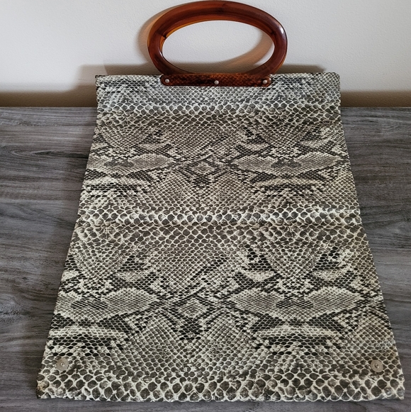 Vintage Snakeskin Foldable Vinyl Tote/Shopper Bag Dual Top Handles - Picture 2 of 7